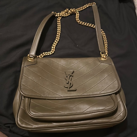 Yves Saint Laurent Handbags - Niki Medium YSL Monogram Flap Shoulder Bag in Khaki